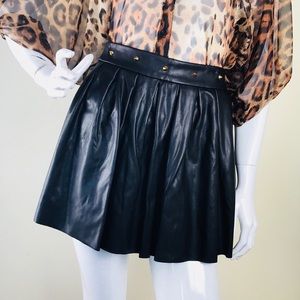 “Debi” Faux Leather Gold Studs Skater Skirt